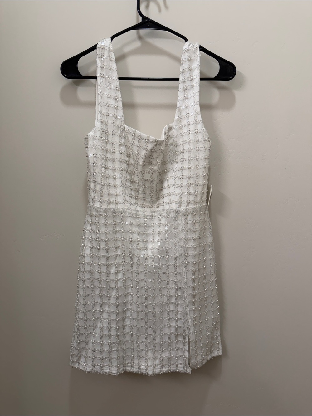 Altar'd State White Beaded Square-Neck Mini Dress